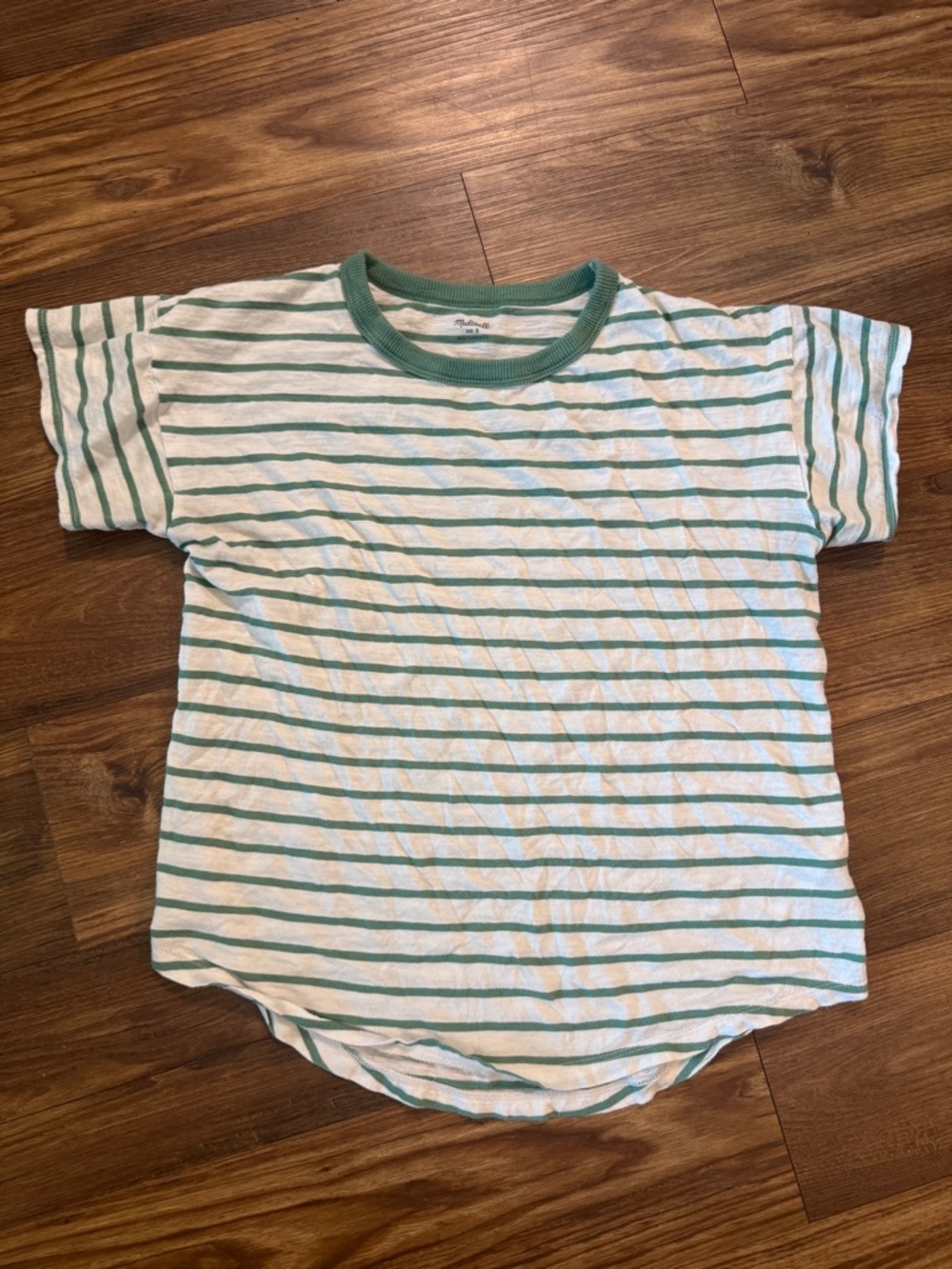 Madewell Green & White Striped Short Sleeve Tee